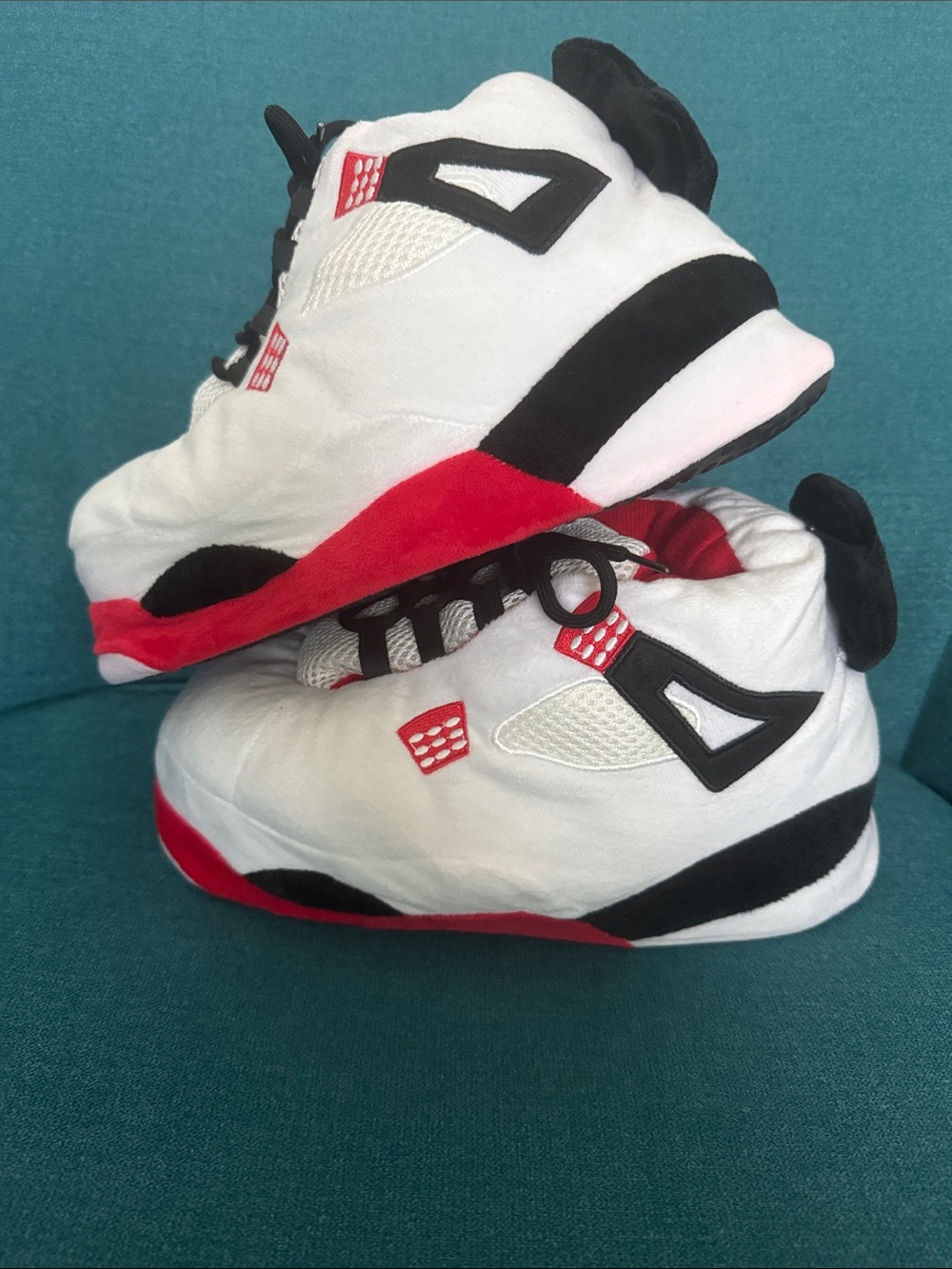 Kids White and Red Athletic Slippers super soft and cushy